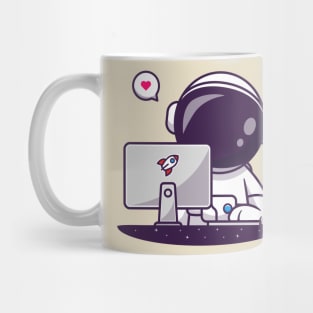 Cute Astronaut Working With Computer Cartoon Mug